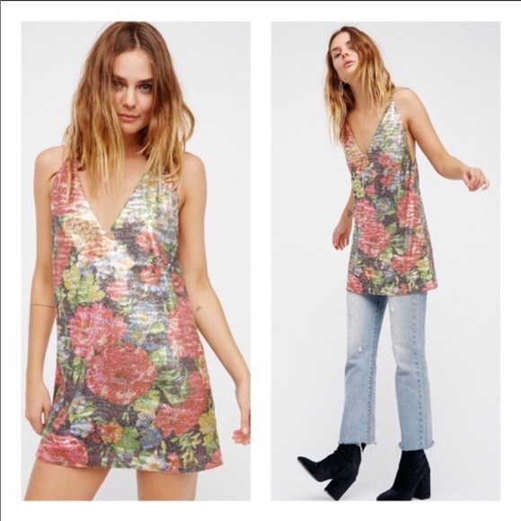 Free People Tangier Mini Floral Sequin Dress Sz S